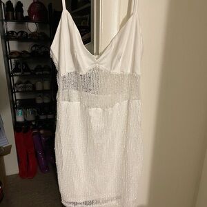 SHEIN White Mesh Detail Mini Dress